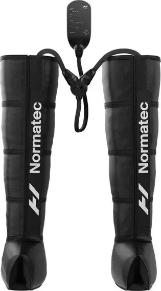 Normatec compression boots and their controller, used for compression therapy at Biohack